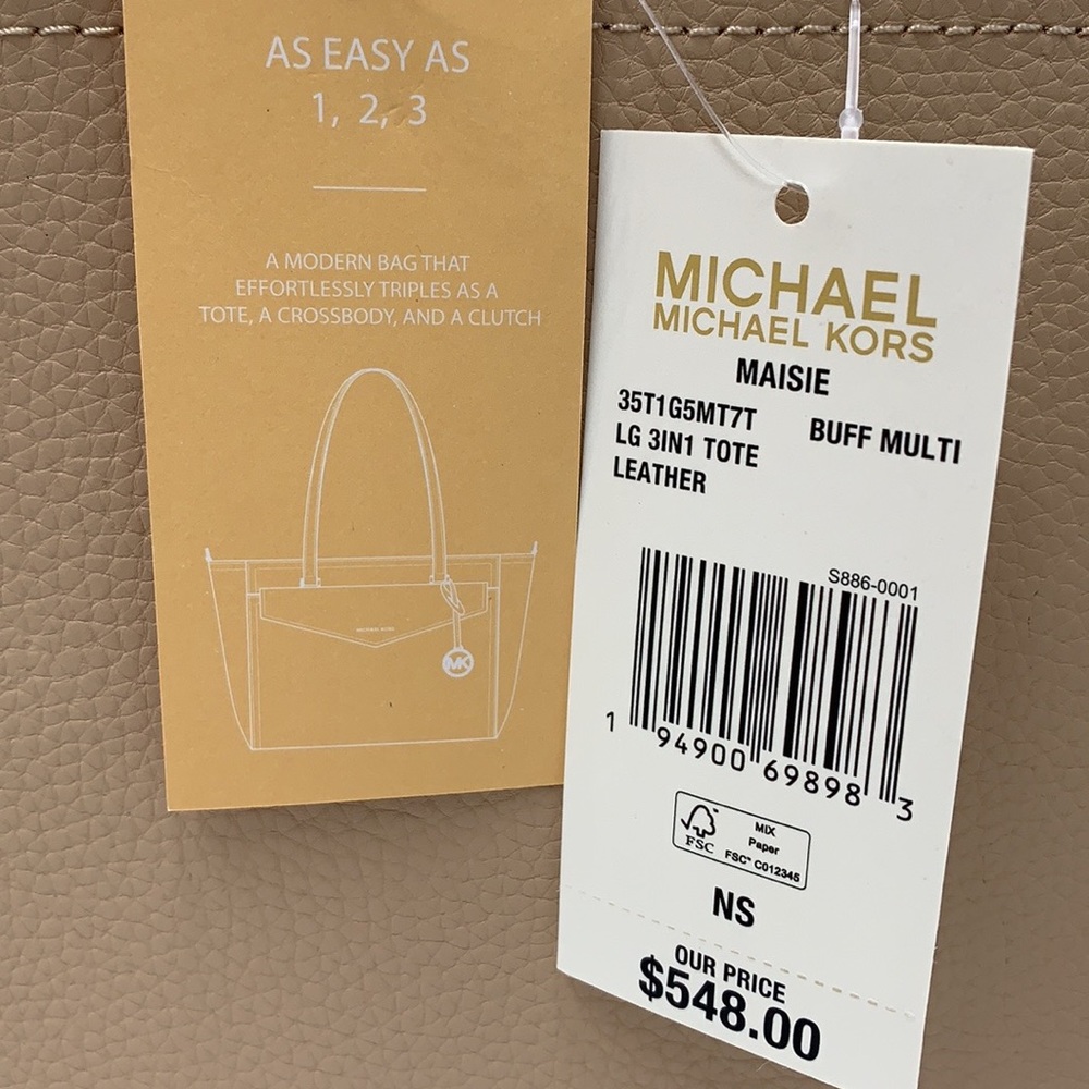 Michael Kors Maisie Large Pebbled Leather 3-in-1 Tote Bag Buff Signature Multi - Picture 7 of 16
